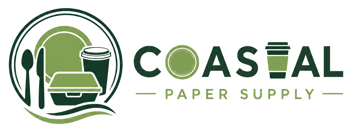 Coastal Paper Supply logo with disposable food-service items